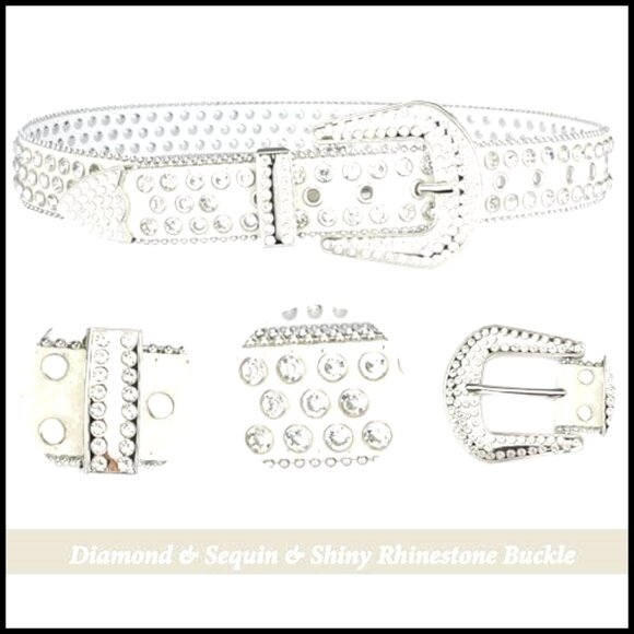 Rhinestone Western Belt Leather Studded Cowgirl Cowboy Style Waist 29-39